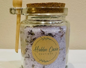 Sais de banho de lavanda com vegetais secos, aromaterapia calmante, banhos de sal de spa