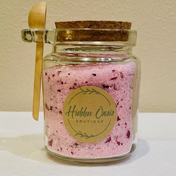 Rose Bath Salts With Dried Botanicals, Aromatherapy Salt Soaks, Moisturizing Foot Soak, Romance Blend