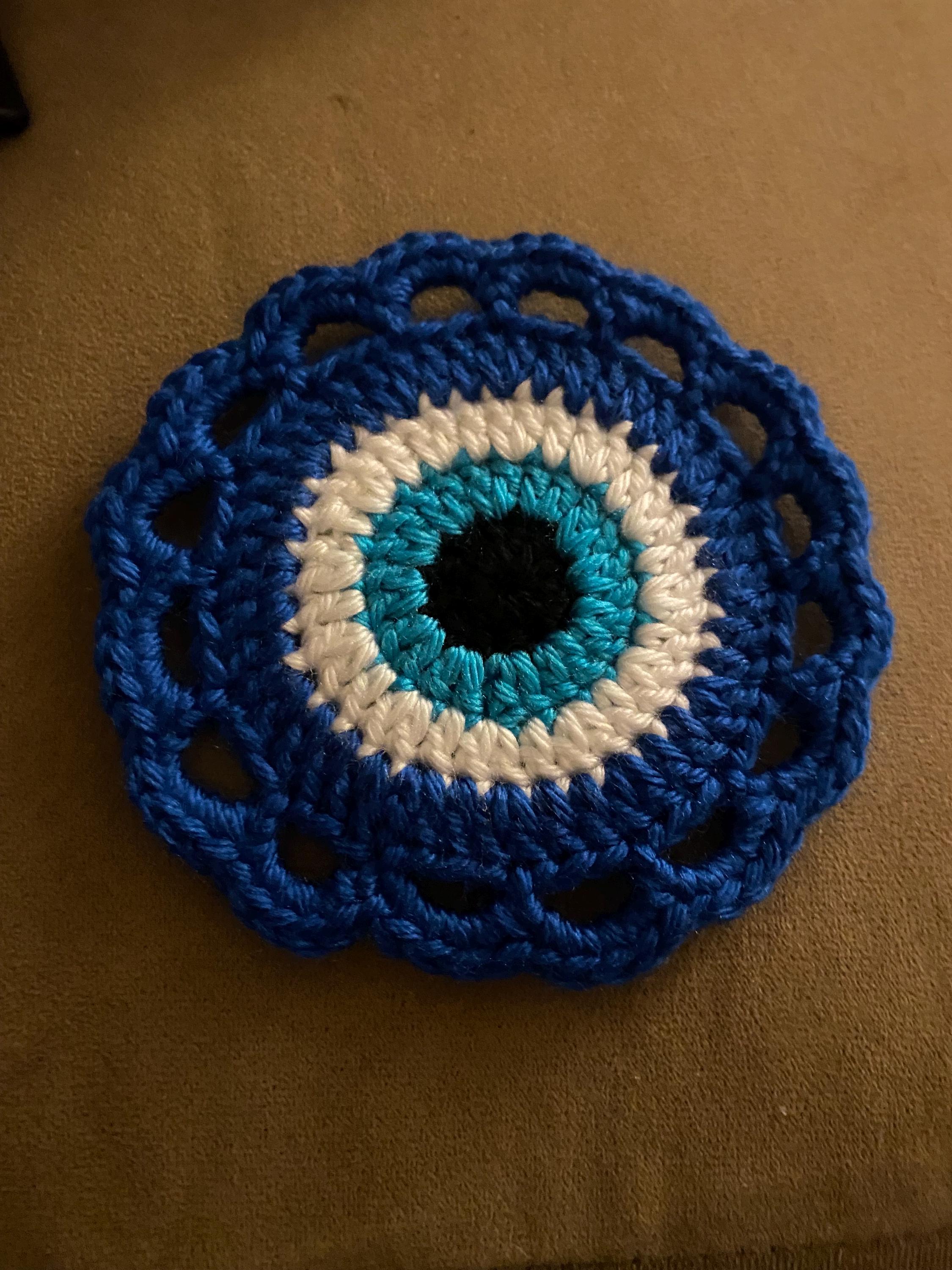 Evil Eye Coasters, Crocheted Coasters, Evil Eye, Protection, Good Luck Charm, Handmade Coasters, Blue Coasters, Eye Coasters, Unique Decor - Thumbnail 4