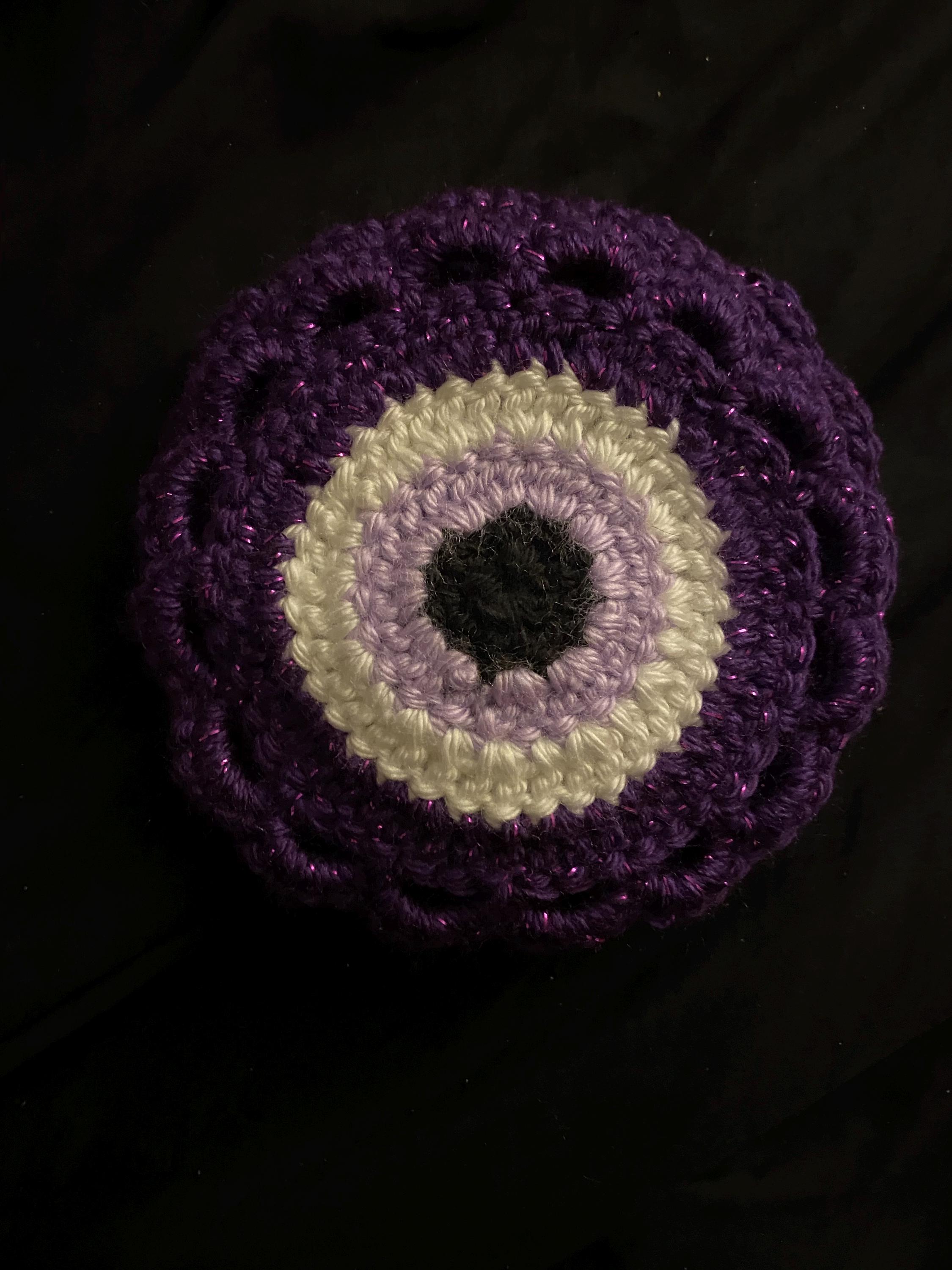 Evil Eye Coasters, Crocheted Coasters, Evil Eye, Protection, Good Luck Charm, Handmade Coasters, Purple Coasters, Eye Coasters, Unique Decor - Thumbnail 2