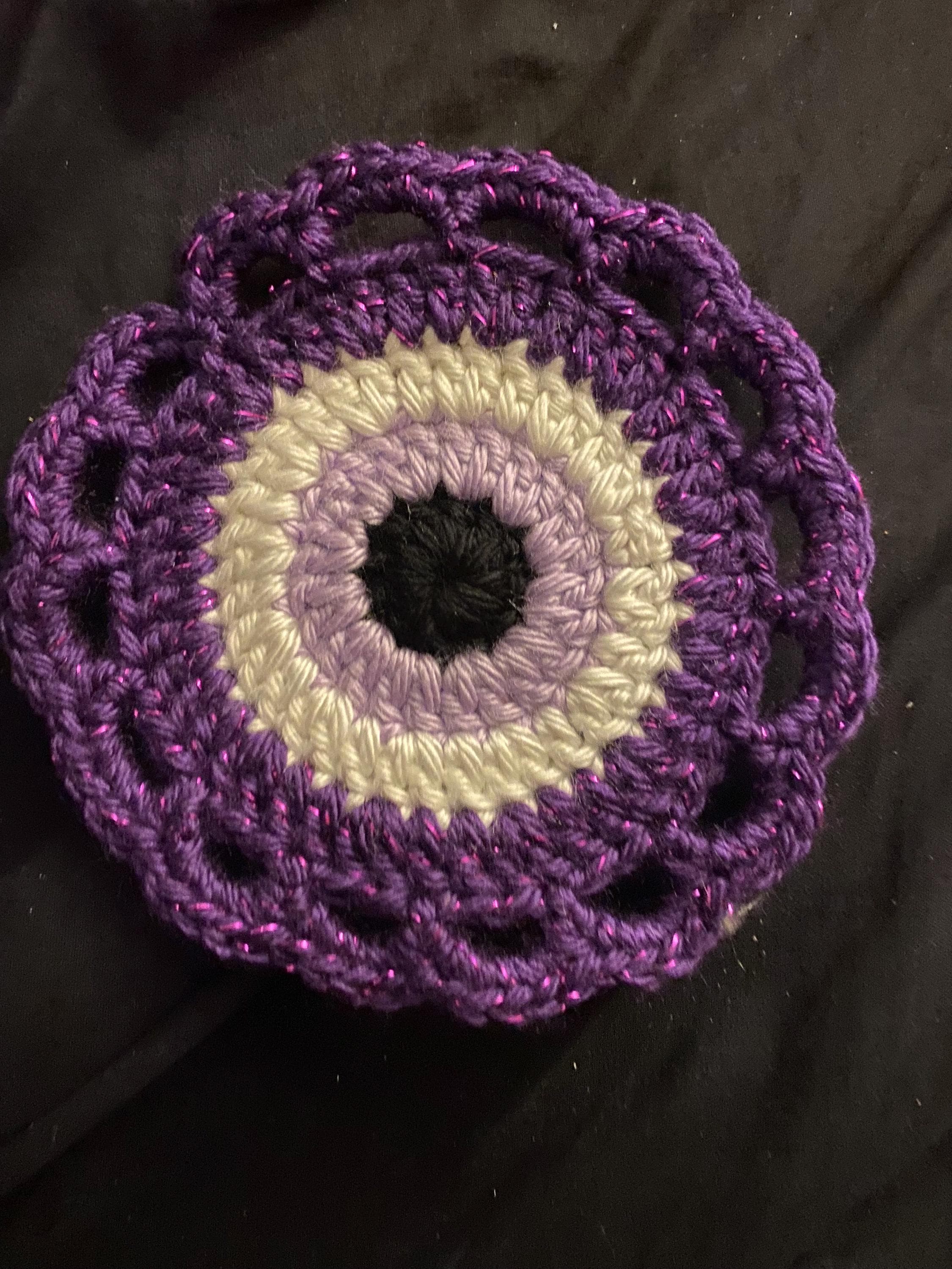 Evil Eye Coasters, Crocheted Coasters, Evil Eye, Protection, Good Luck Charm, Handmade Coasters, Purple Coasters, Eye Coasters, Unique Decor - Thumbnail 3