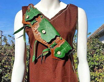 Leaf belt wallet pocket belt fantasy druid style trinket pouch for larp or renfaire