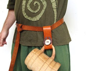 Mug holder Tankard strap for larp, renfaire, made from real leather