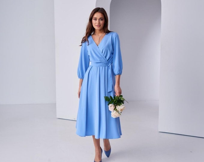 Fuchsia Life S S Wrap Midi Dress Colony Blue Aop Vall