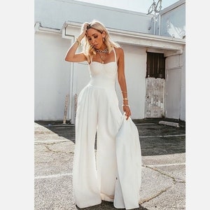 White Petite Jumpsuit Women Etsy UK