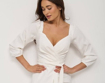 White Midi Dress: Sweetheart Neckline, 3/4 Sleeves, Formal Events