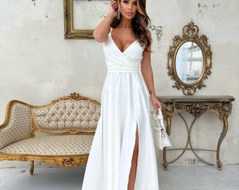 Summer Wedding Dress for Bride | Sleeveless A-line Evening Summer Dress | Summer Dress Sleeveless Stunner with Natural Waist & Side Slit