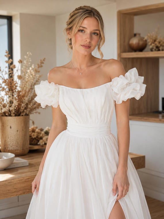 white fitted dress puff sleeves Short White Graduation Party Dress with Short Sleeves White / XSmall