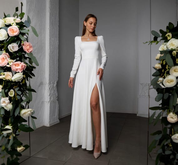 all white long fitted dress White Fitted Long Sleeve Gown main image 1