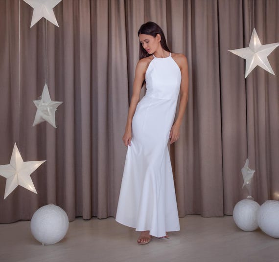 Sleeveless Bodycon Floor Length White Mermaid Dress With Cut Out Back for Summer Engagement