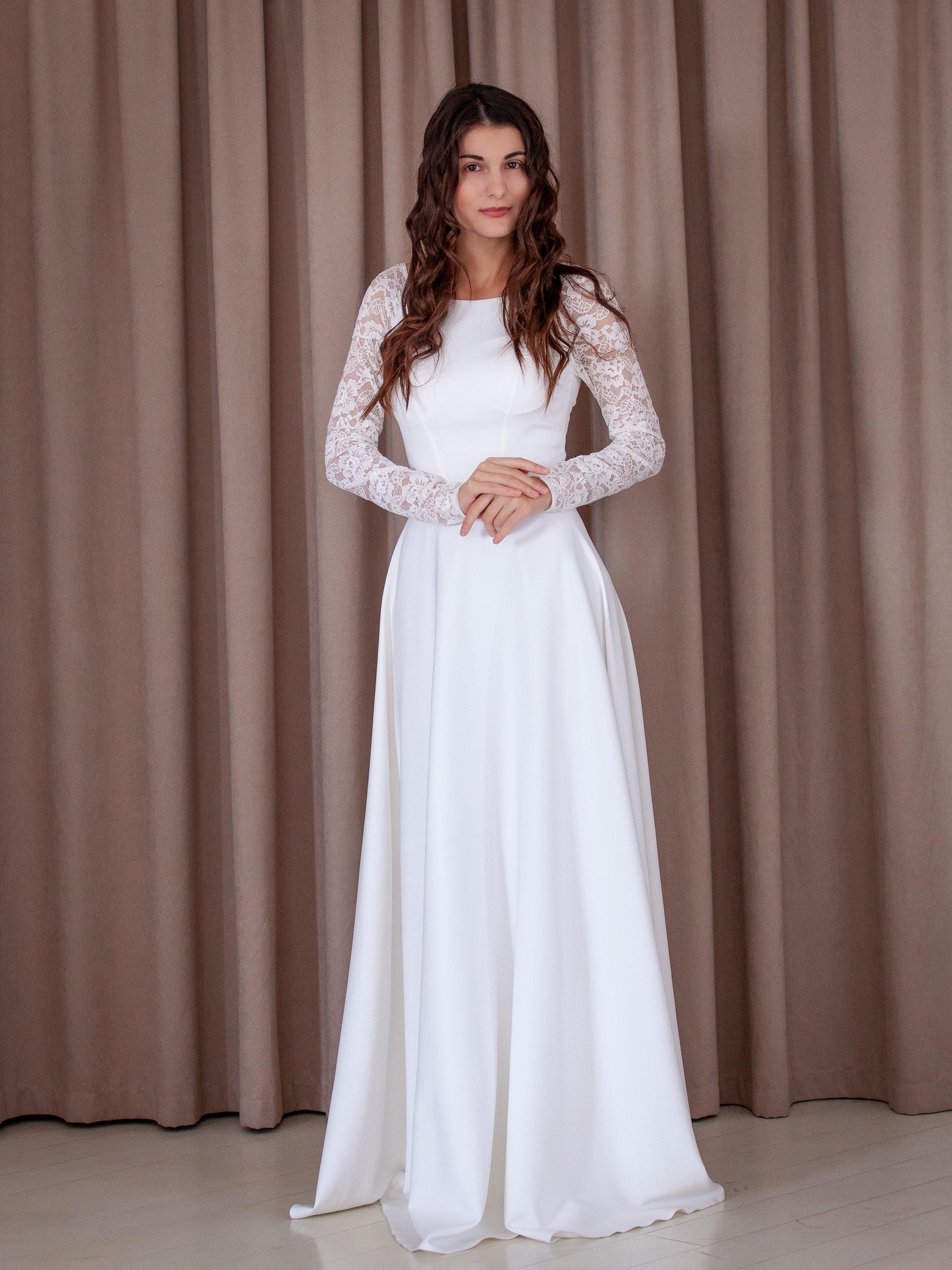 wedding dress long sleeve v neck Vintage Basque Waist Ball Gown Lace Wedding Dress with Long Sleeves & –  Viniodress