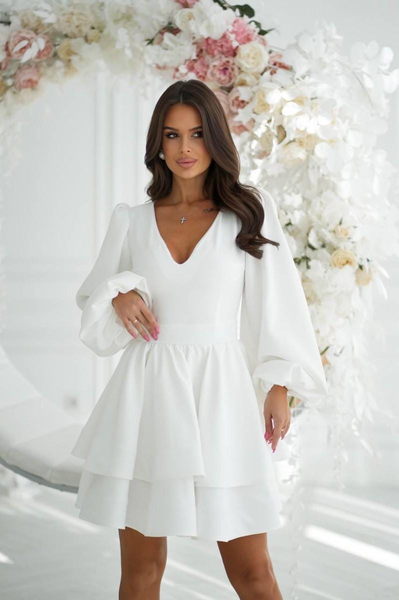 navy blue dress for baby girl White Long Sleeve Fit & Flare Cocktail Dress main image 0