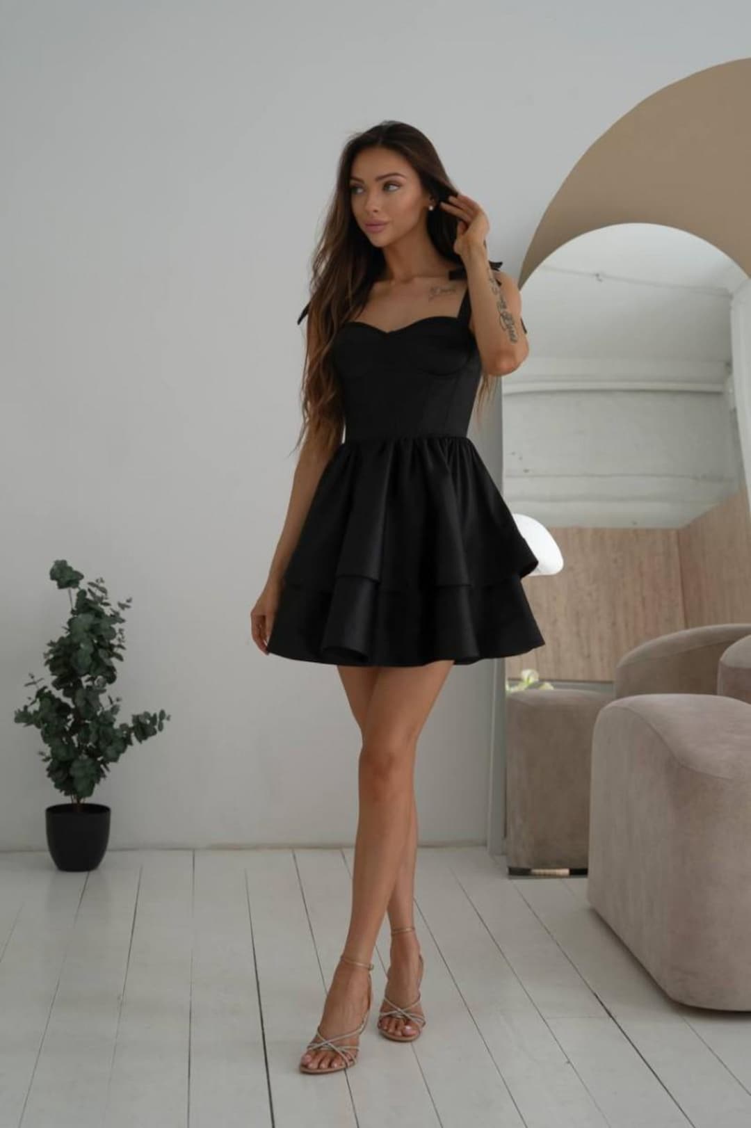 solita mini dress black Satin Dress: Sweetheart Corset, Fit & Flare this dress features a black satin heels Black Dress with White Size:50 (+$10)