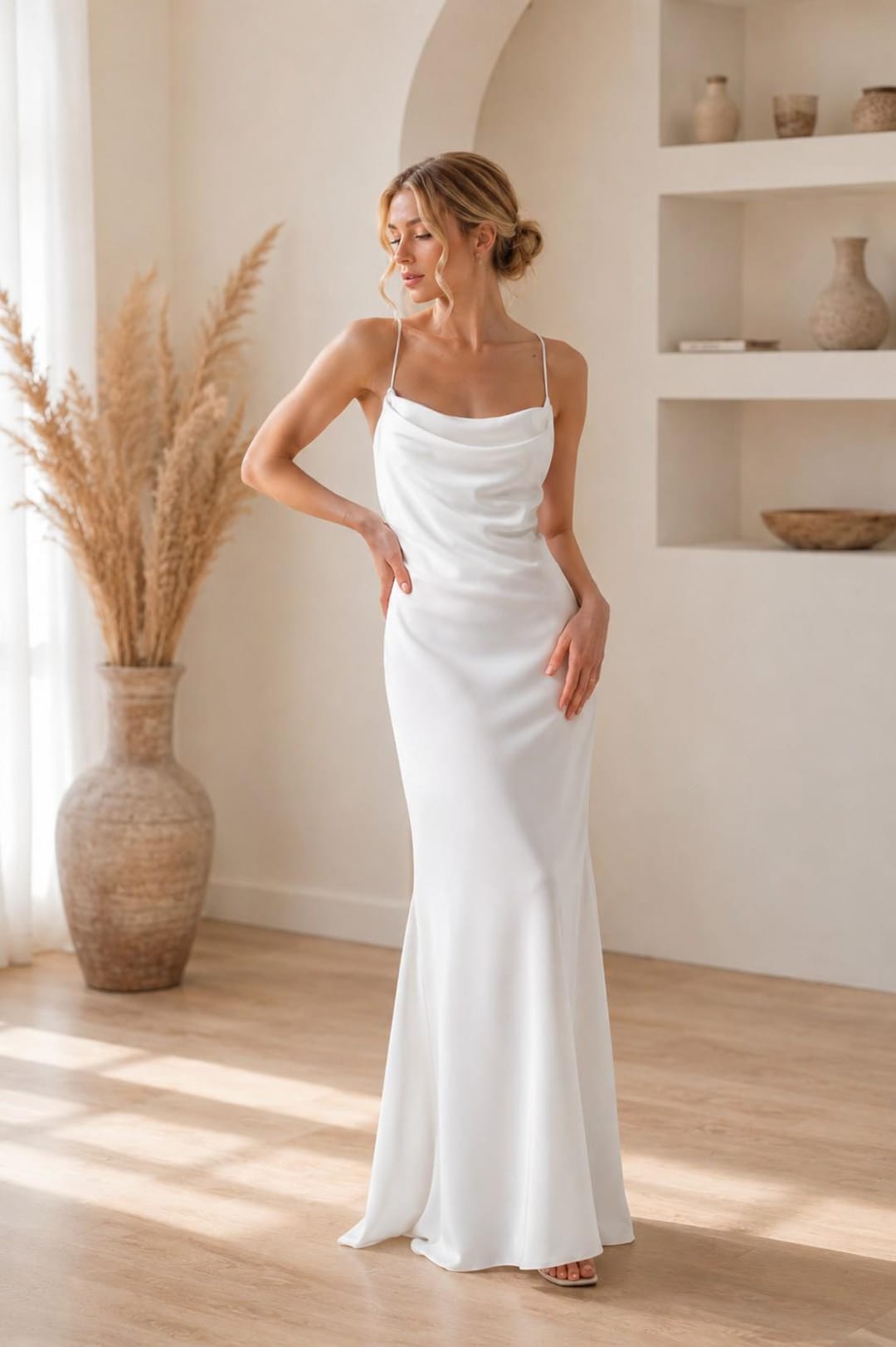 satin bodycon dress long White Maxi Dress: Silk Bodycon Gown, Engagement Party Dress