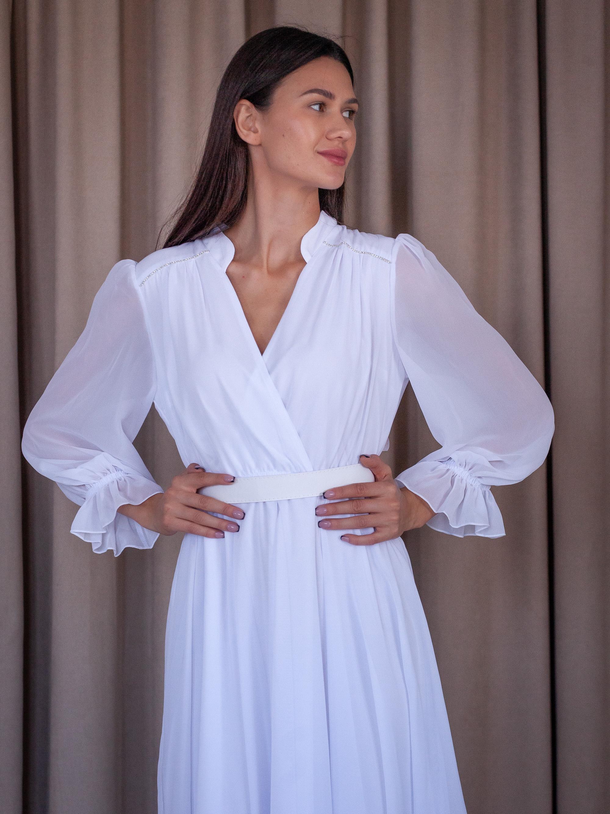 white cocktail dress xl Plus Size White Chiffon Cocktail Dress: A-Line Long with Lantern Sleeves