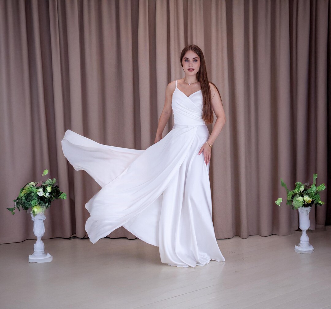 Off White Satin Maxi Dress: V-neck Spaghetti Strap, A-line Silhouette - Etsy