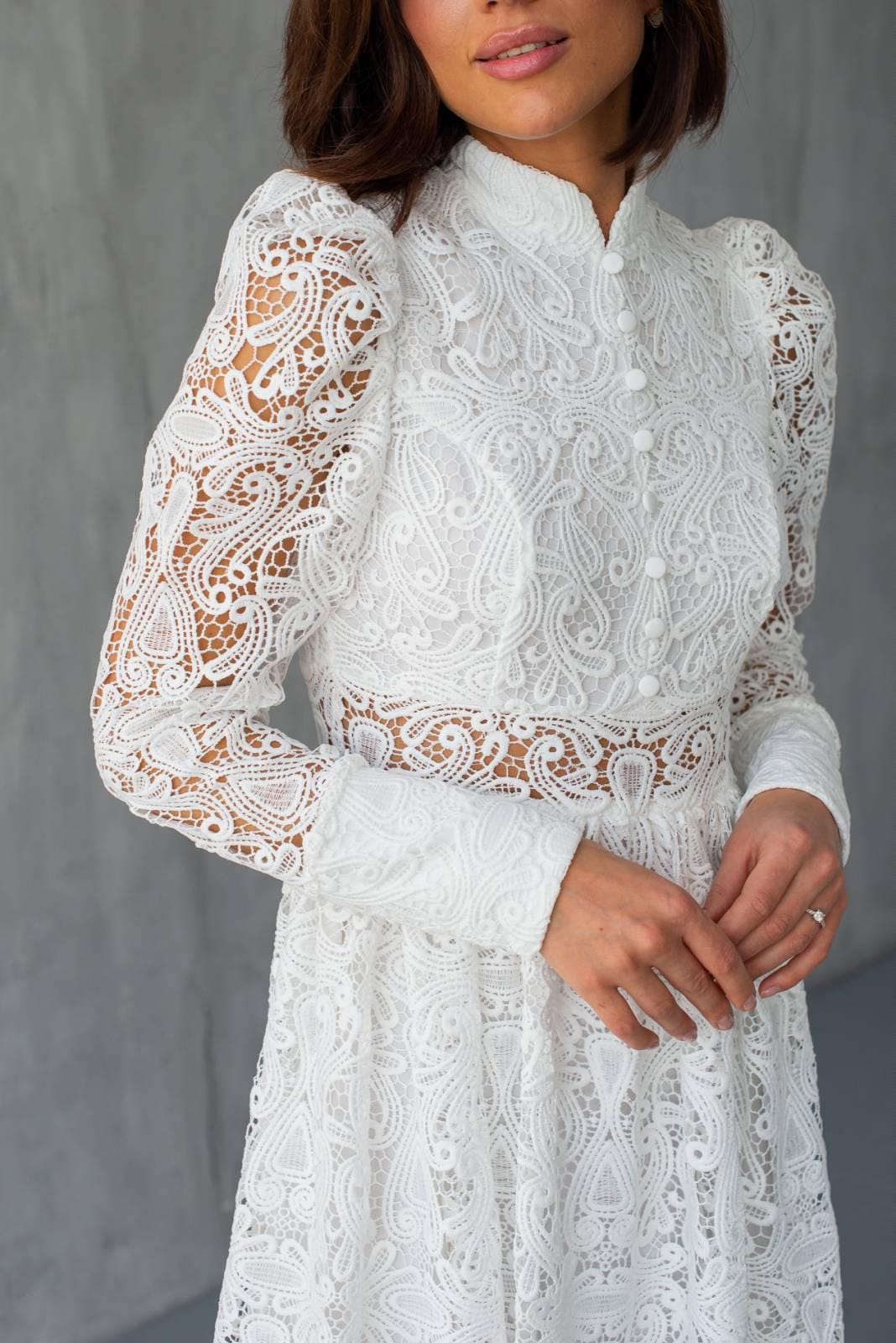 white lace dressing gown Long Sleeve Maxi Eva Gown in White Lace | M main image 1