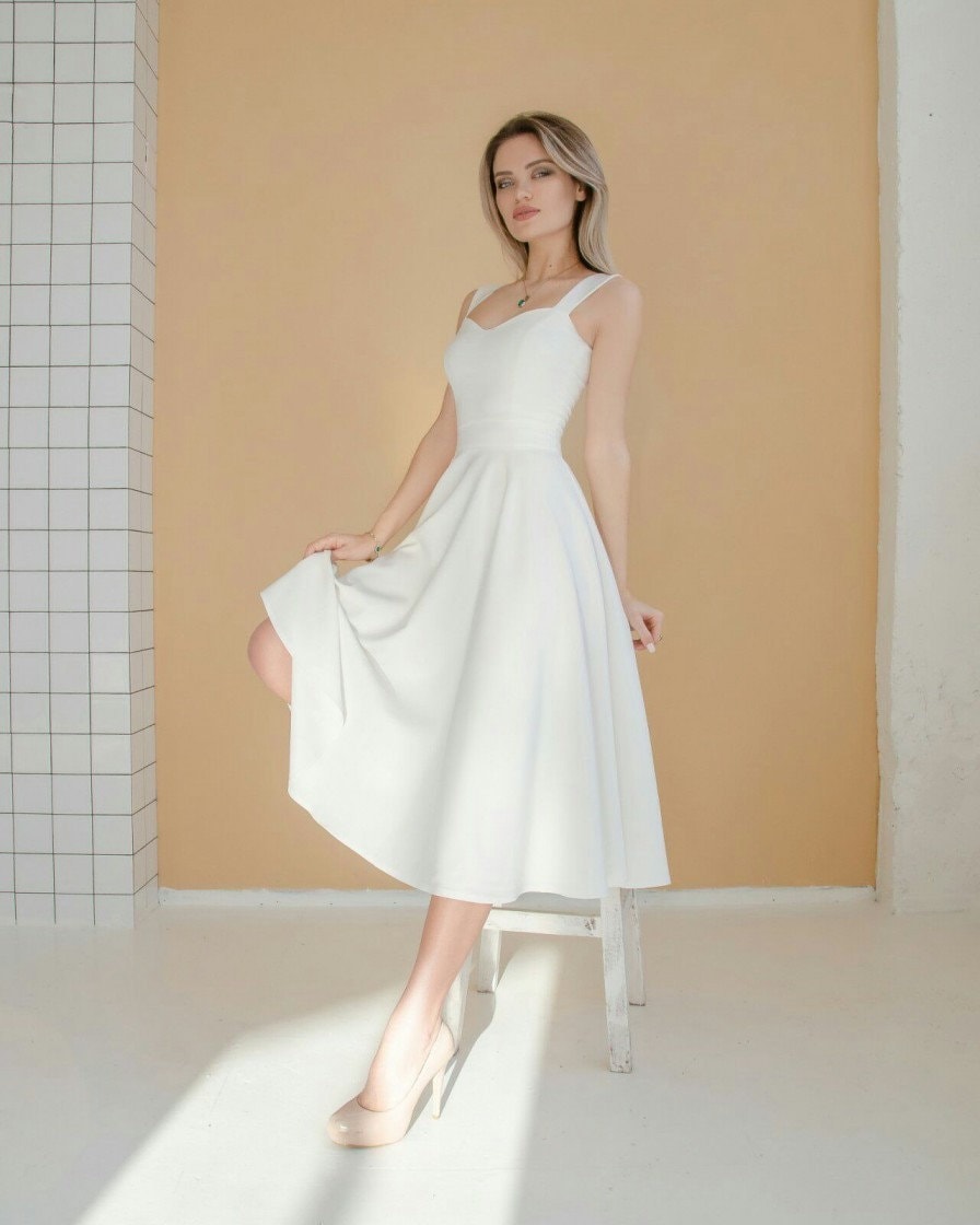 green emerald velvet dress ZAPAKA Women Satin Midi Graduation Dress Scoop Neck A Line Sleeveless Little White Dress, White / AU10 main image 0