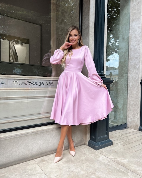 Pink cocktail dresses store knee length