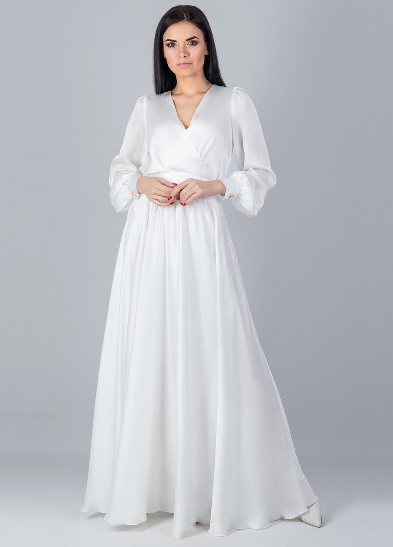 White Long Sleeve Maxi Dress for Civil Wedding Rehearsal - Etsy