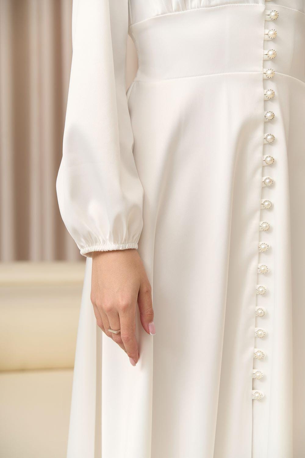 white satin button down dress A-line off White Button Front Satin Midi Dress, Ideal Fall Wedding Guest or Cocktail Party Attire