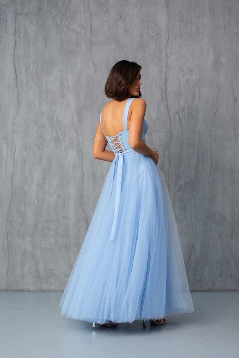 Light Blue Corset Top Maxi Dress - Lace-up Back Prom or Wedding - Etsy