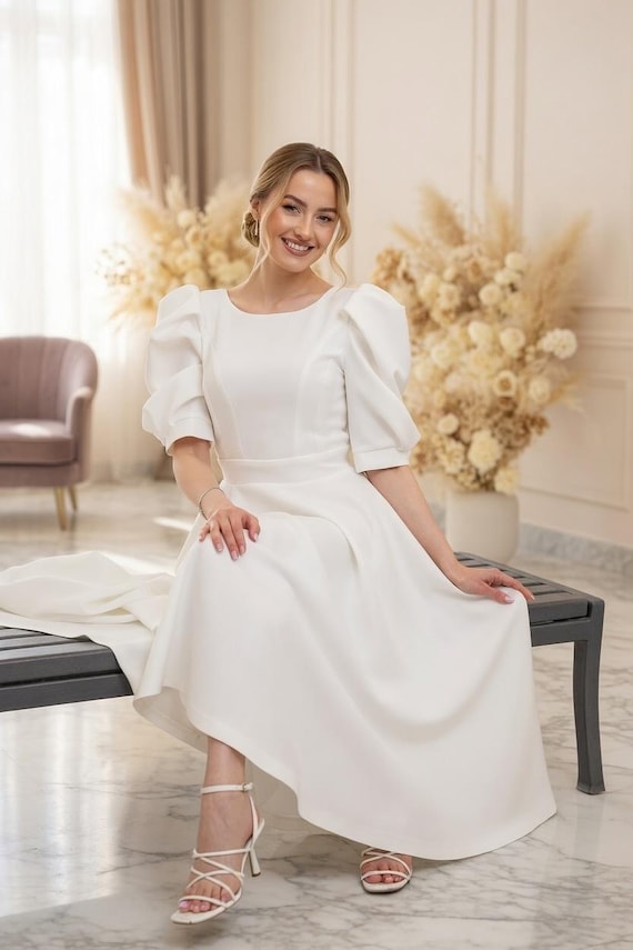 white cocktail midi dress Puff-Sleeve Off-White A-Line striking the perfect balance between classic elegance and contemporary simplicity White Sequin Lace Midi Dress