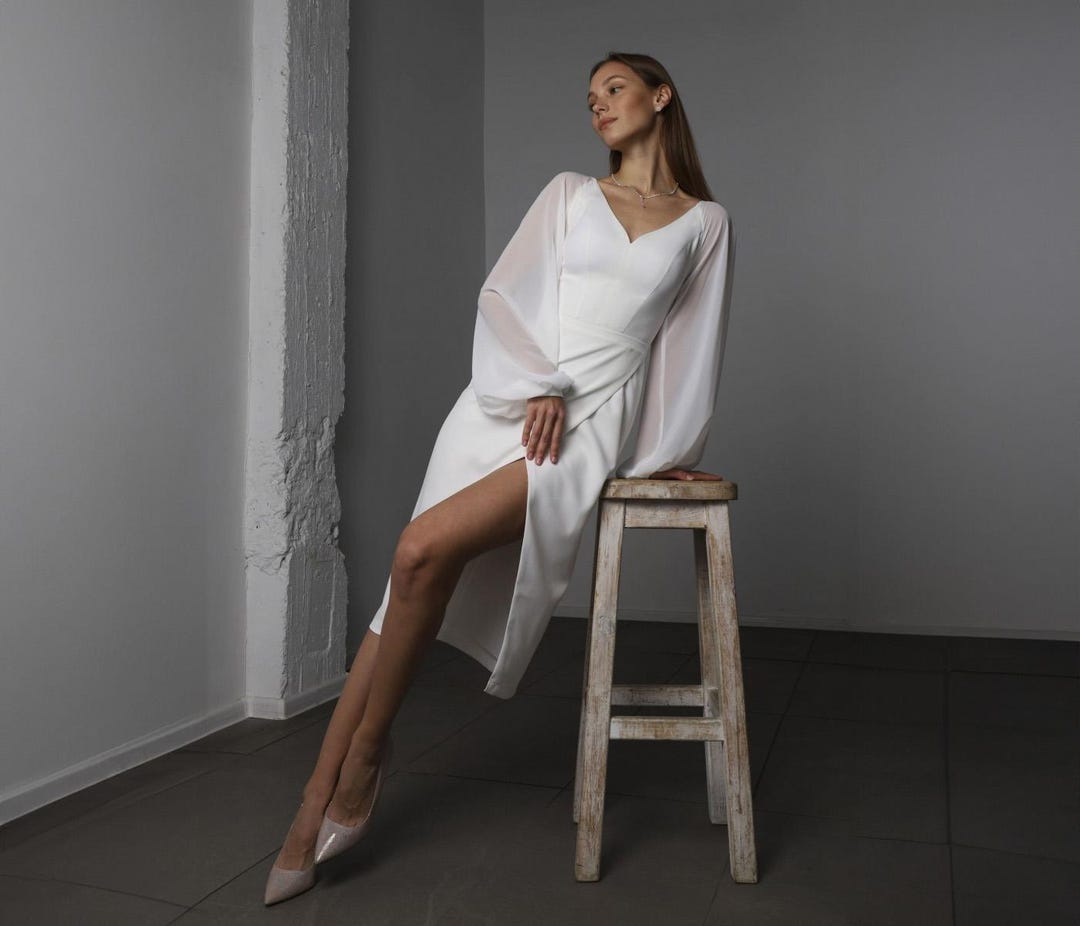 Chic White Sheath Midi-length Party Dress,White Cocktail Dress  cc867