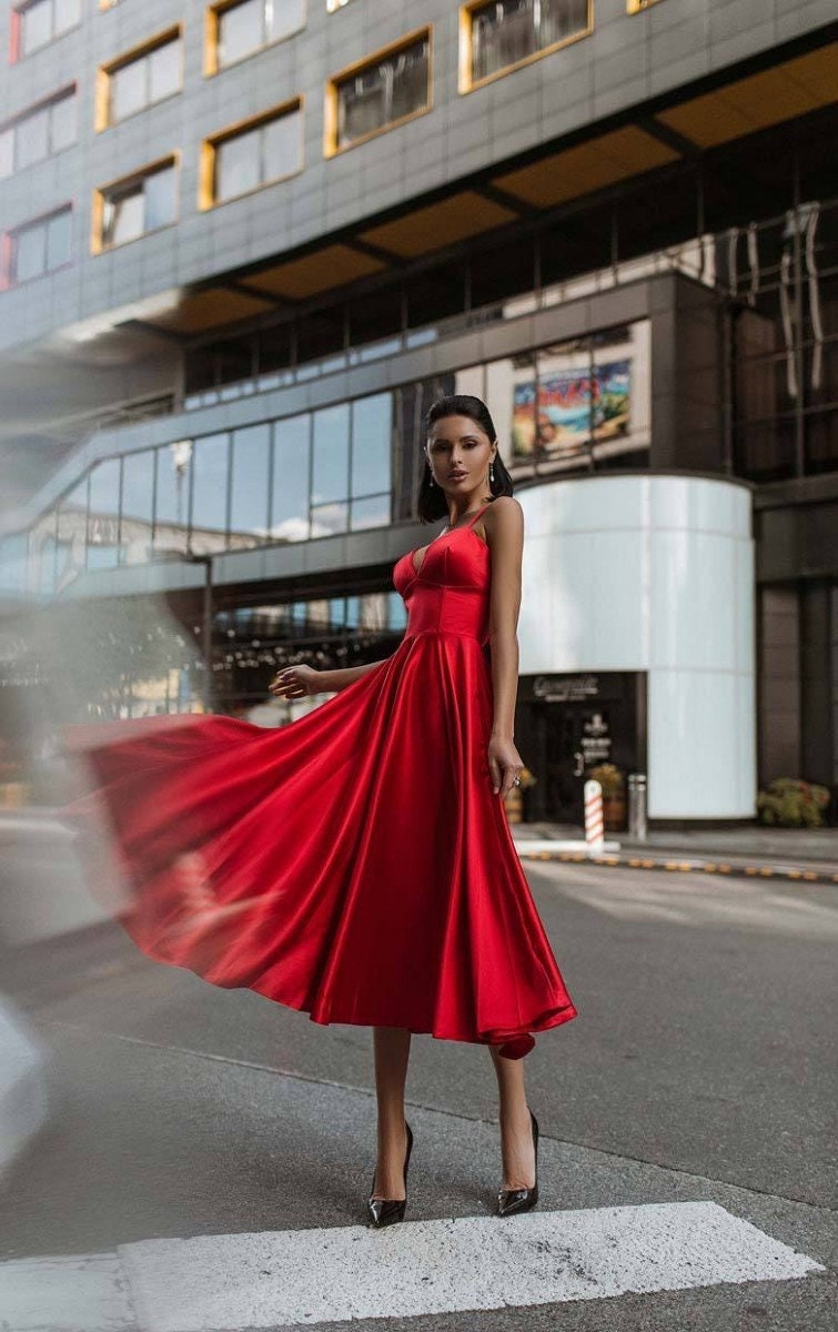 High neck red gown hotsell