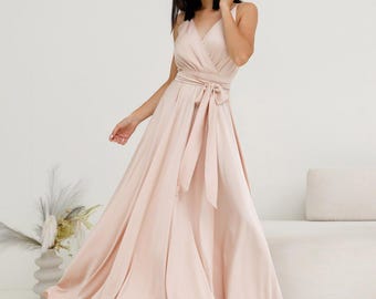 rose gold silk wrap dress Cami Angel Sleeve Faux Wrap Dress Rose Gold main image 0