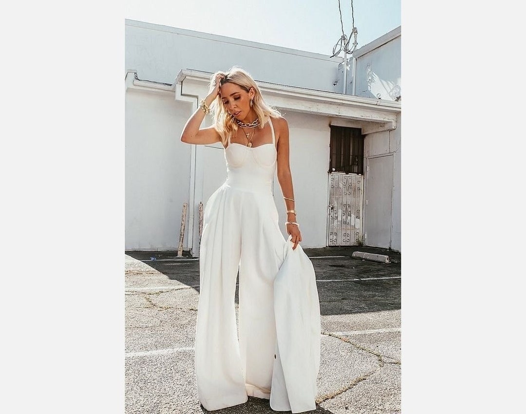 Get Together Side Split Sweetheart Jumpsuit Off White