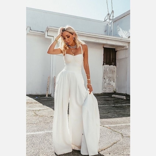 Bridal Jumpsuits White Dressy Jumper Elegant Bridal Jumpsuit With  Detachable Skirt  ALBINA DYLA