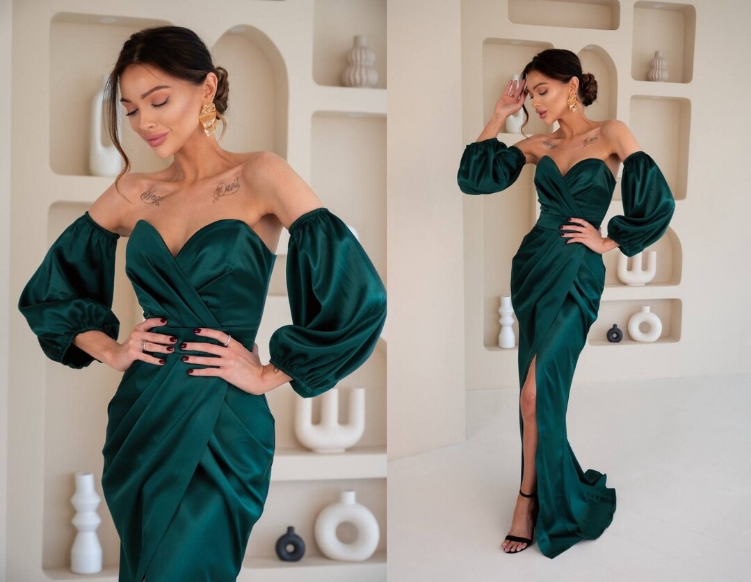 Sheath Satin Maxi Formal Dresses Mixed Wedding Guest Dress