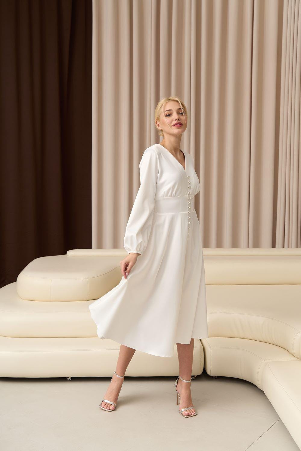 white midi button up dress White Midi Shirt Dress