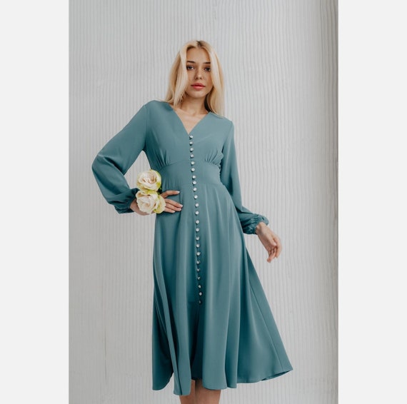 slim fit dress slacks Guinevere Eyelet Tie Front Midi Dress In Seafoam – The Design Closets main image 1