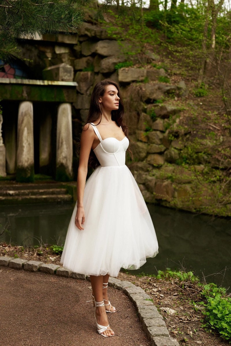 knee length dresses for ladies Leau Serenity Square Neck Corset Midi Dress in White, Women's L at Urban Outfitters main image 1