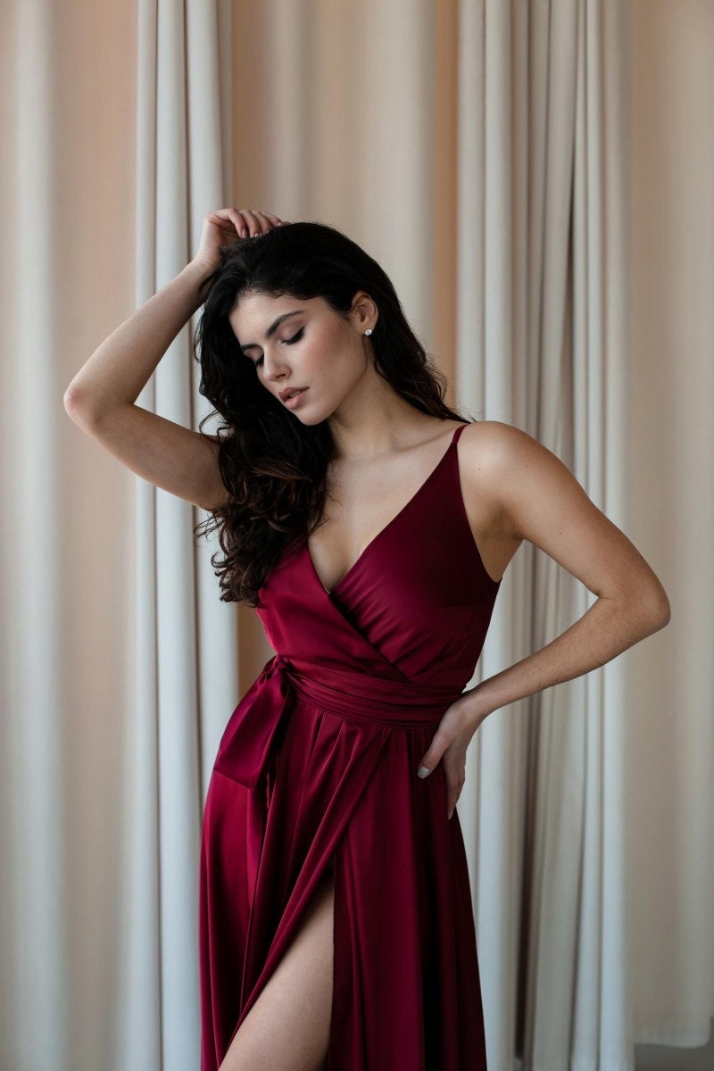 green emerald velvet dress Ashton Maxi in Wine Satin | Silk Formal Maxi Dress