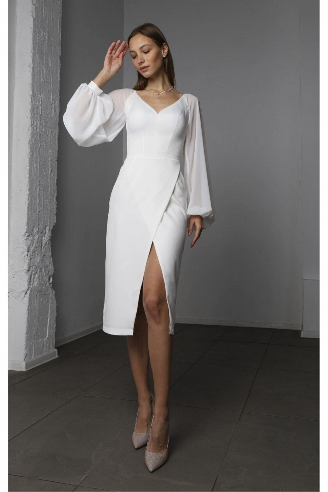 Elegant White Sheath Midi Dress: Ideal for Autumn Cocktail - Etsy