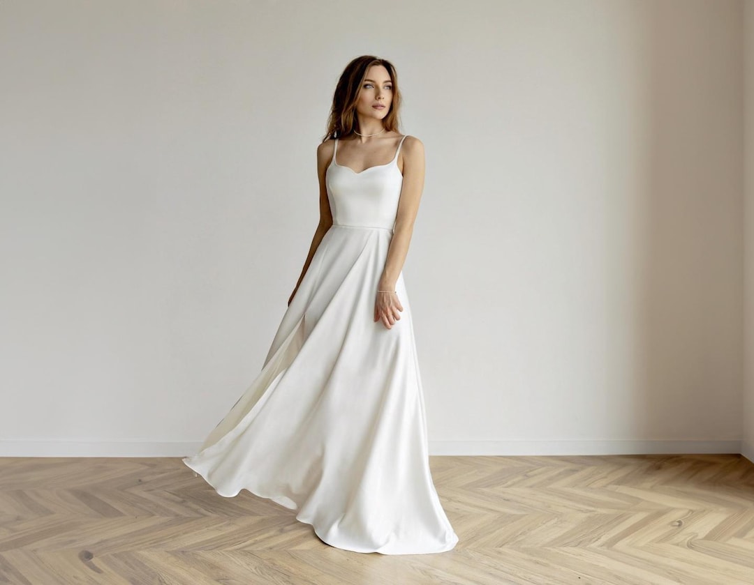 White Satin A-line Wedding Dress: Sleeveless Sweetheart Gown - Etsy