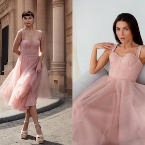 Elegant Pink  Midi Dress - Ideal for Graduation, Wedding Guests, and Cocktail Parties / Cocktail Dress For Birthday Party / Dress for Prom