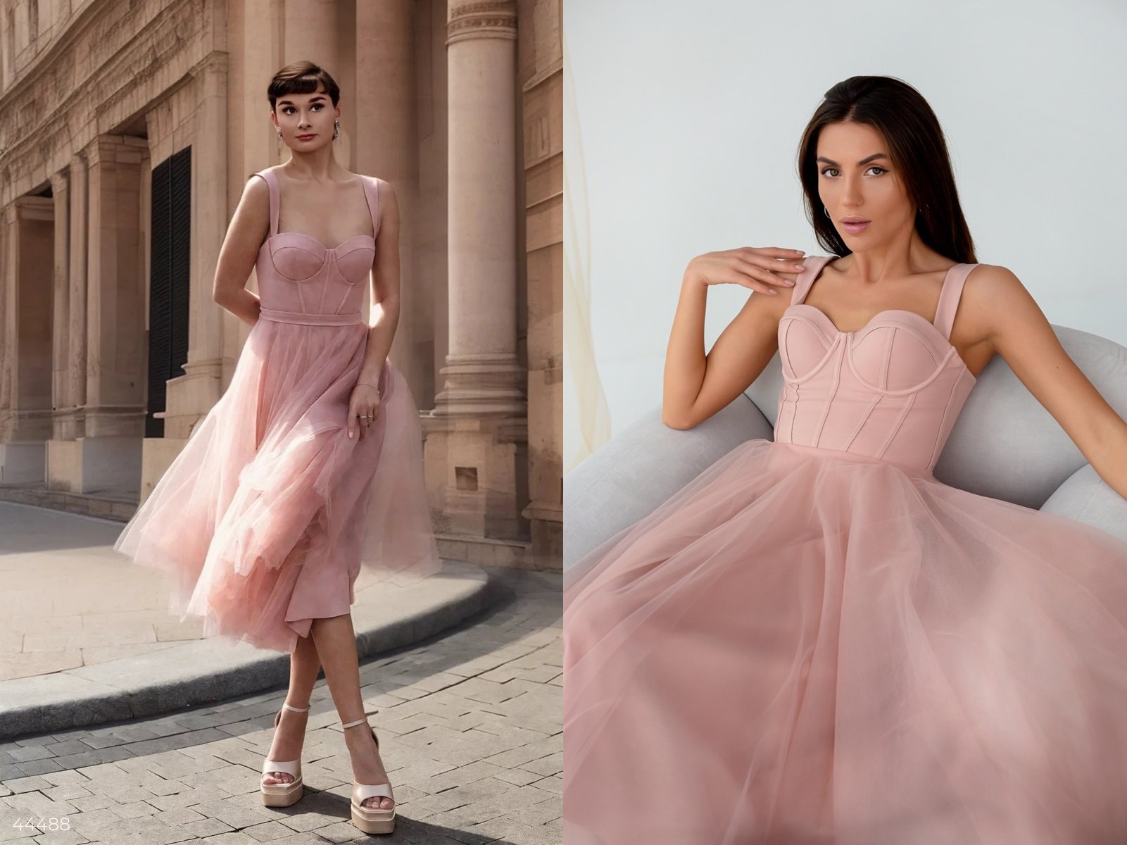 Pink Midi Dress: Fit & Flare Sweetheart Corset - Party