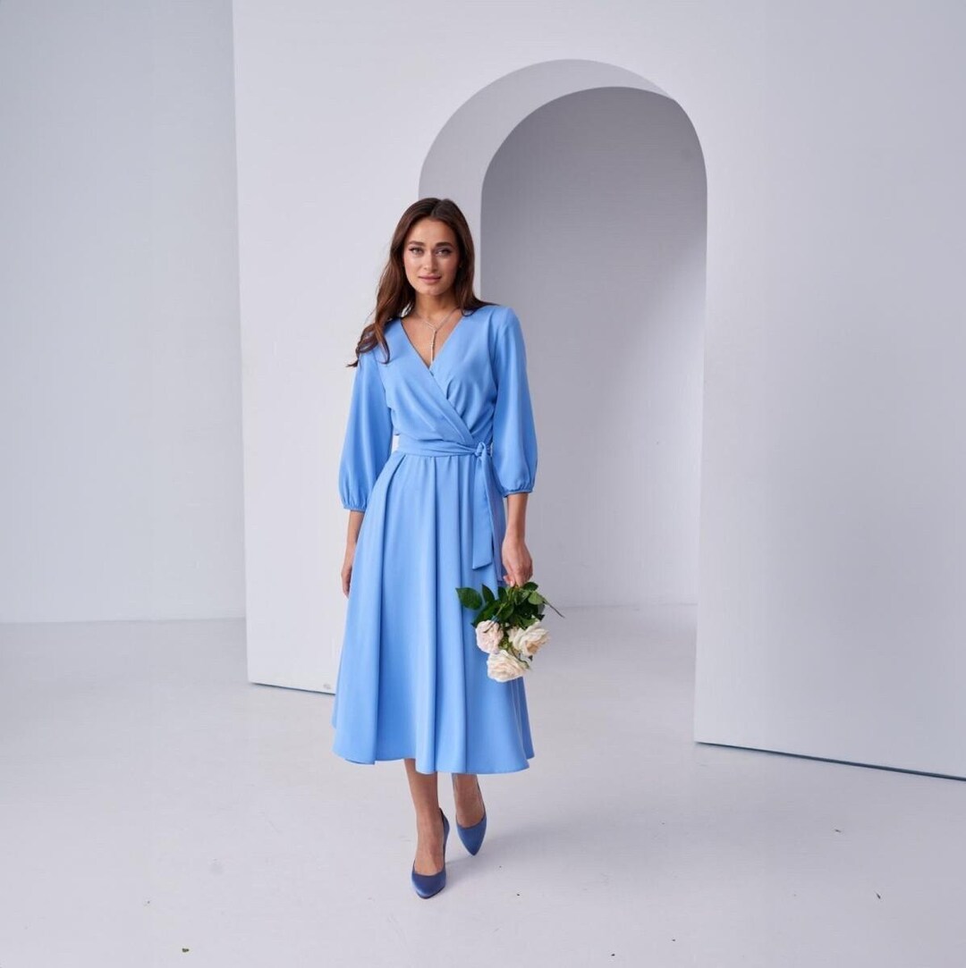 Light Blue solid A-line dress main image 0