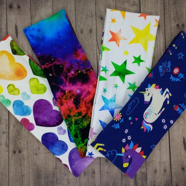 Kids headband - Rainbow colours patterns - Unicorns / Stars / Hearts / Space