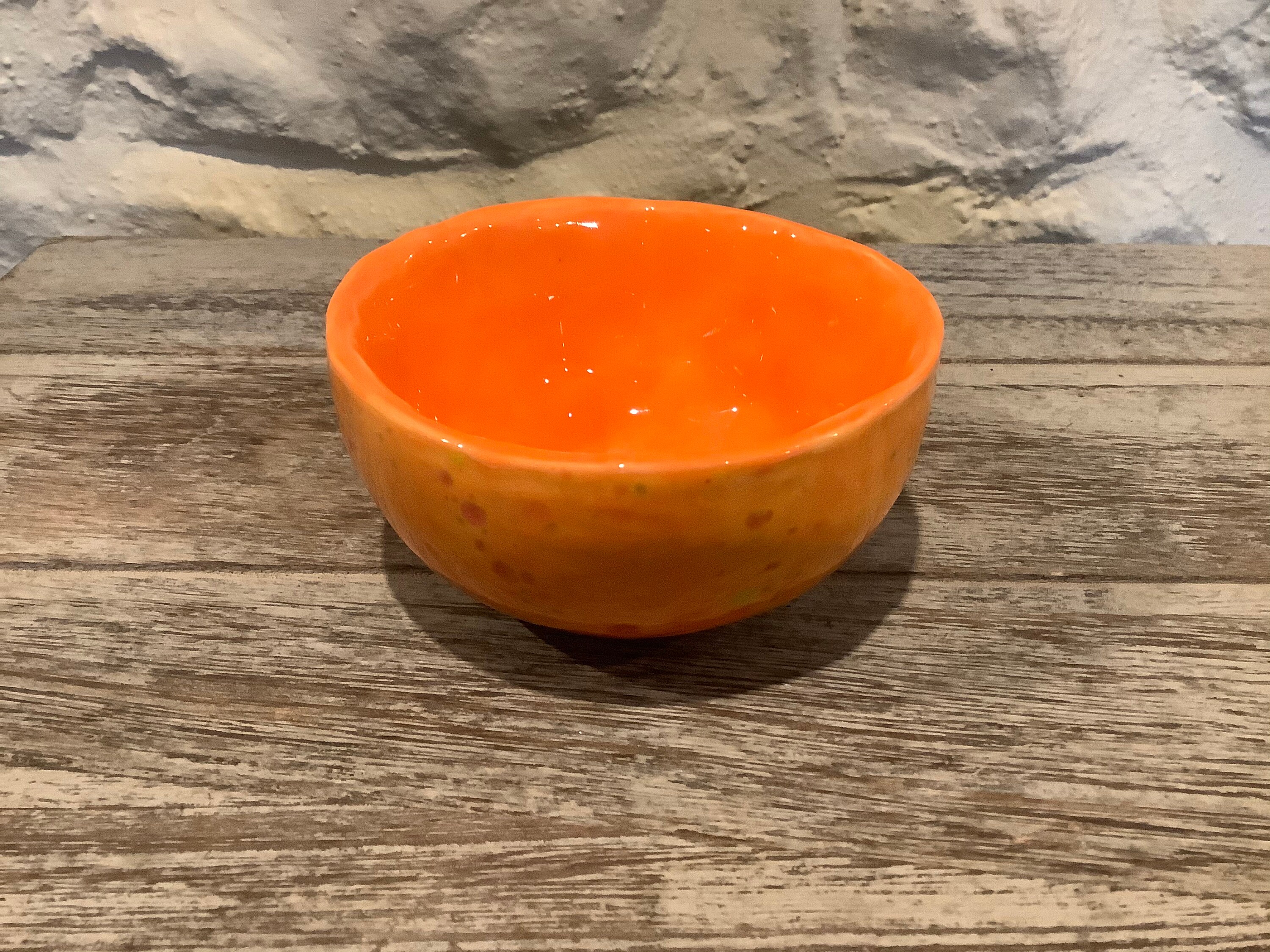 Hand made hand painted funky orange bowl. made in Wales Etsy