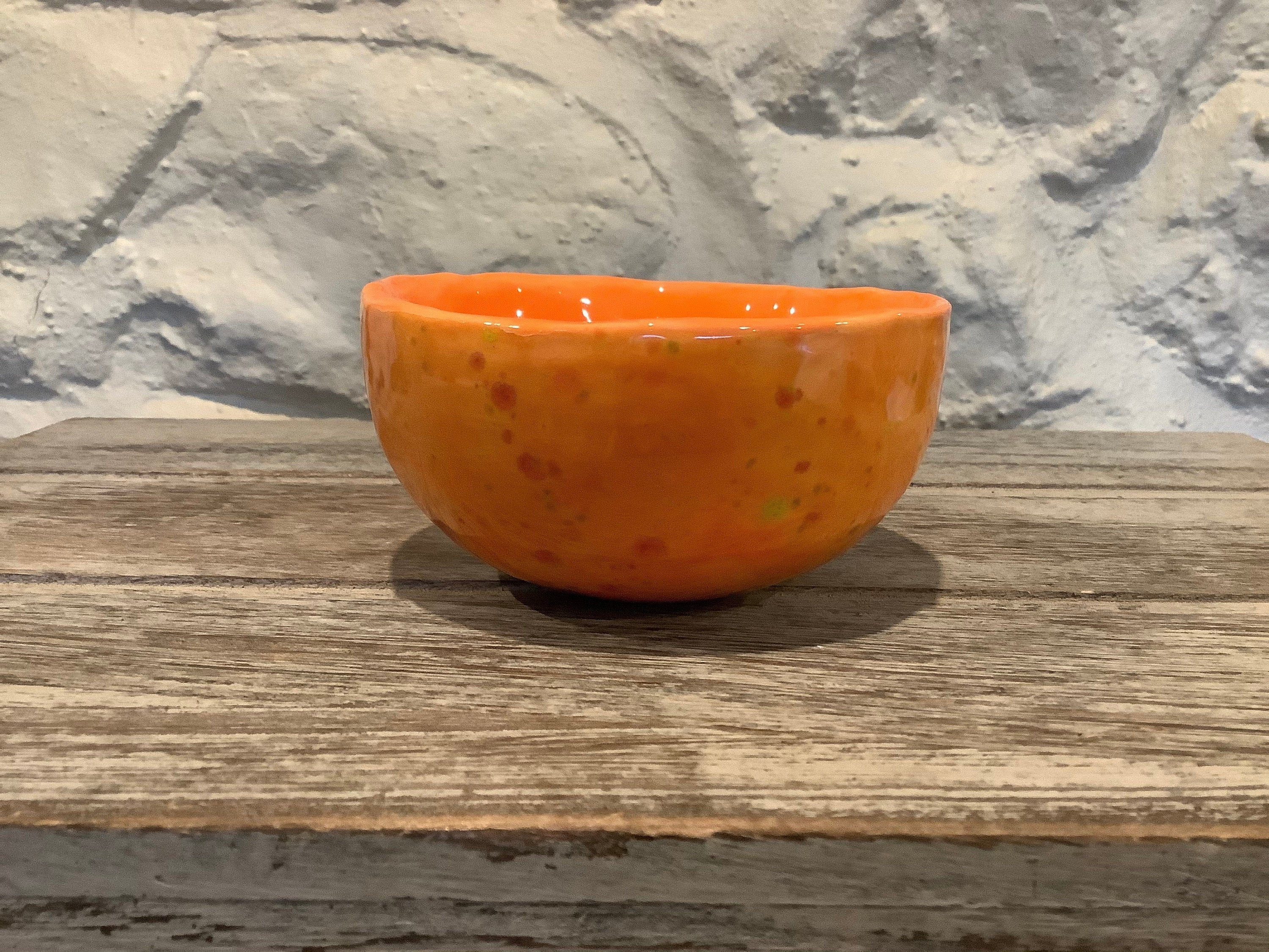 Hand made hand painted funky orange bowl. made in Wales Etsy