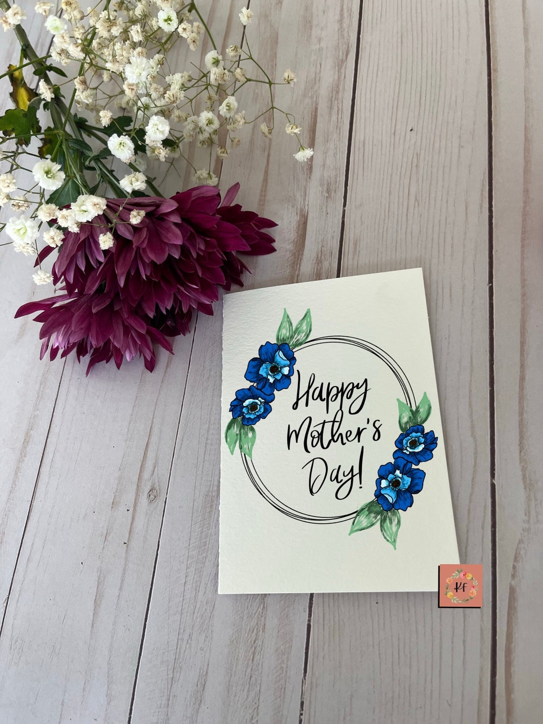 Happy Mother's Day Blue Floral Card Digital Download - Etsy