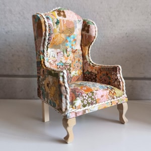 Ltd Edition Autumnal Liberty Miniature Patchwork Dollhouse 1/12 Scale Queen Anne Style Wing Backed Armchair - Liberty of London