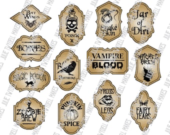 Instant Halloween Printable Labels - Made to be Scaled to Any Size - Miniature Halloween Printable Labels - Halloween Potion Bottle Labels