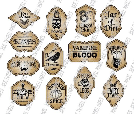 Instant Halloween Printable Labels - Made to be Scaled to Any Size - Miniature Halloween Printable Labels - Halloween Potion Bottle Labels