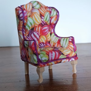 Candy Shop Miniature 1/12 Scale Queen Anne Style Wing Backed Armchair - 1/12 Scale Dolls House Armchair - Candy Store- Dollhouse Furniture